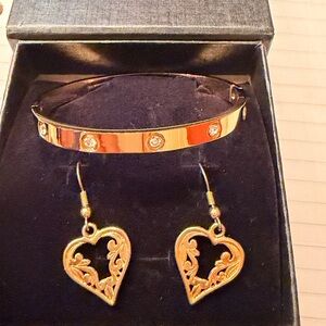 Gold Love Bangle & Heart Earrings Set | Gift Boxed | Valentines  Ready